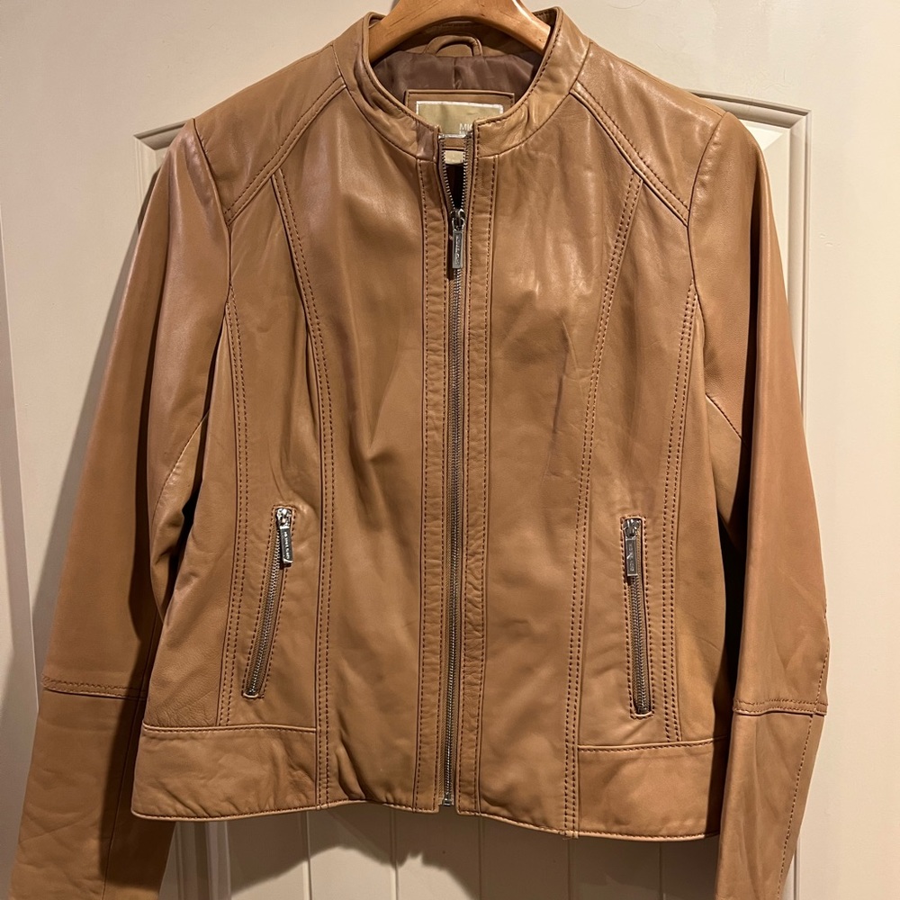 Butter soft Michael Kors leather jacket- camel color- It’s a stunning coat!